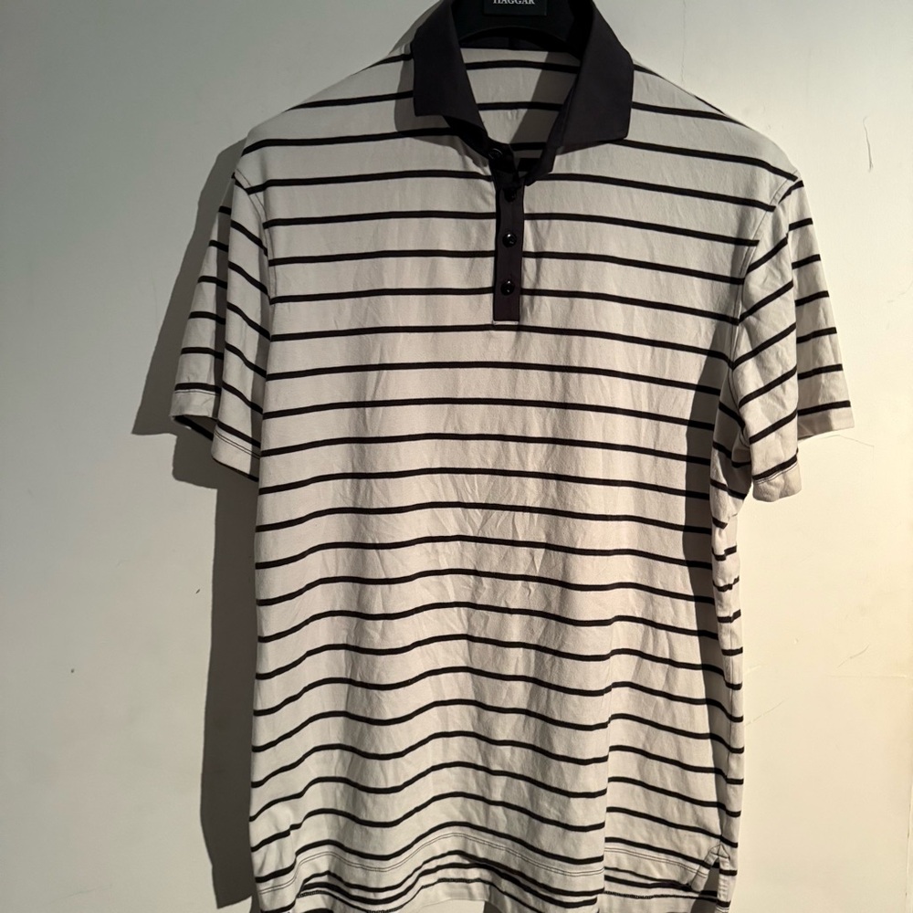 Lululemon Athletica Black and White Striped Polo Shirt